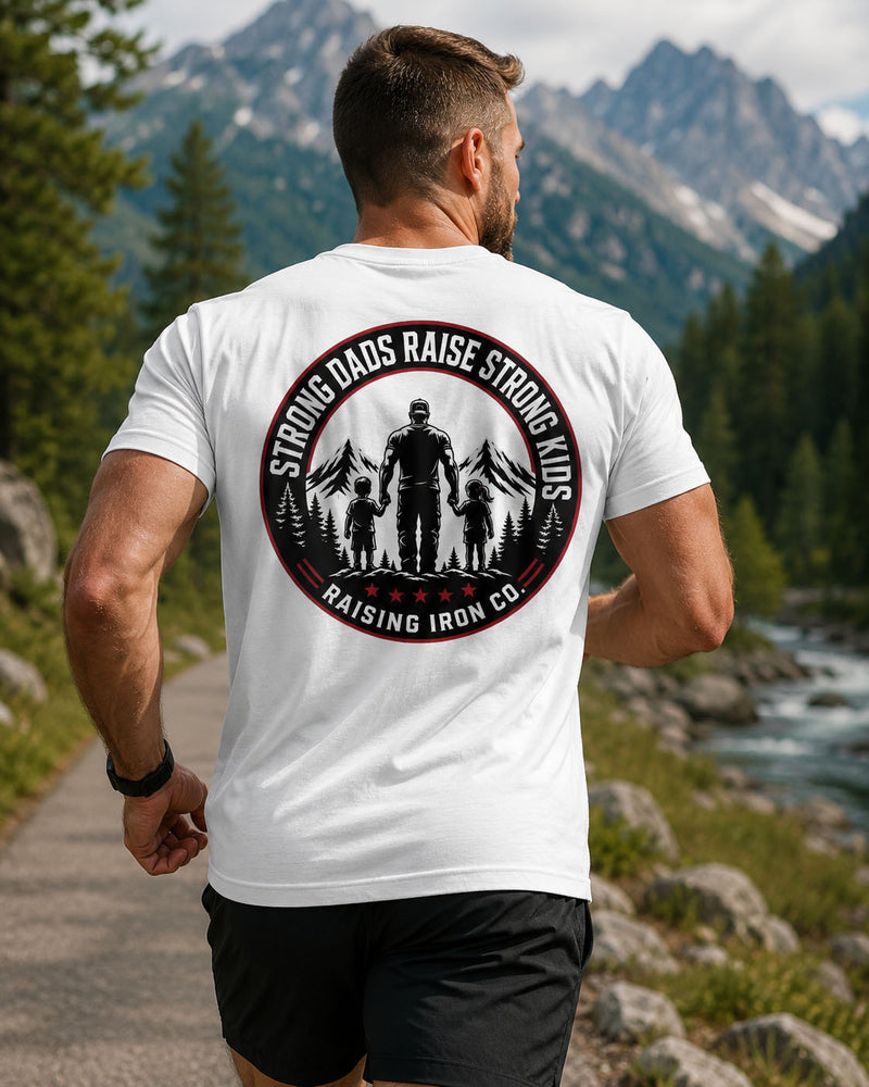Strong Dads Mountain Tee — "Strong Dads Raise Strong Kids" Cotton Fitness T‑Shirt
