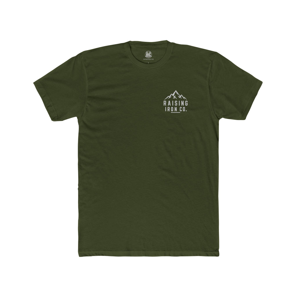 Raising Iron Co. Mountain Logo Tee — Strength Is More Than The Weight You Lift Cotton Fitness Tee