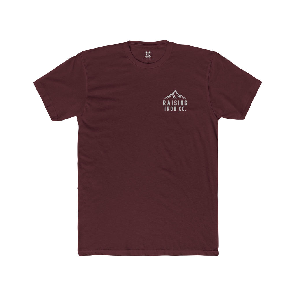 Raising Iron Co. Mountain Logo Tee — Strength Is More Than The Weight You Lift Cotton Fitness Tee