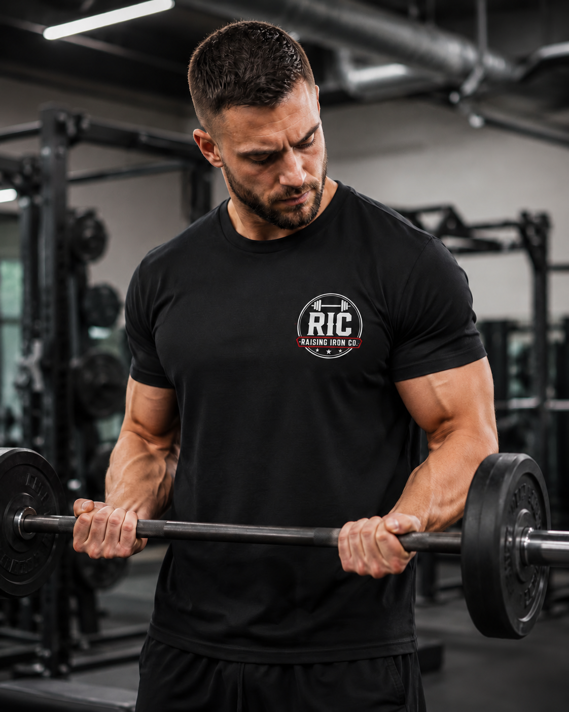 Raising Iron Co. Chest Logo Tee — Cotton Fitness T‑Shirt