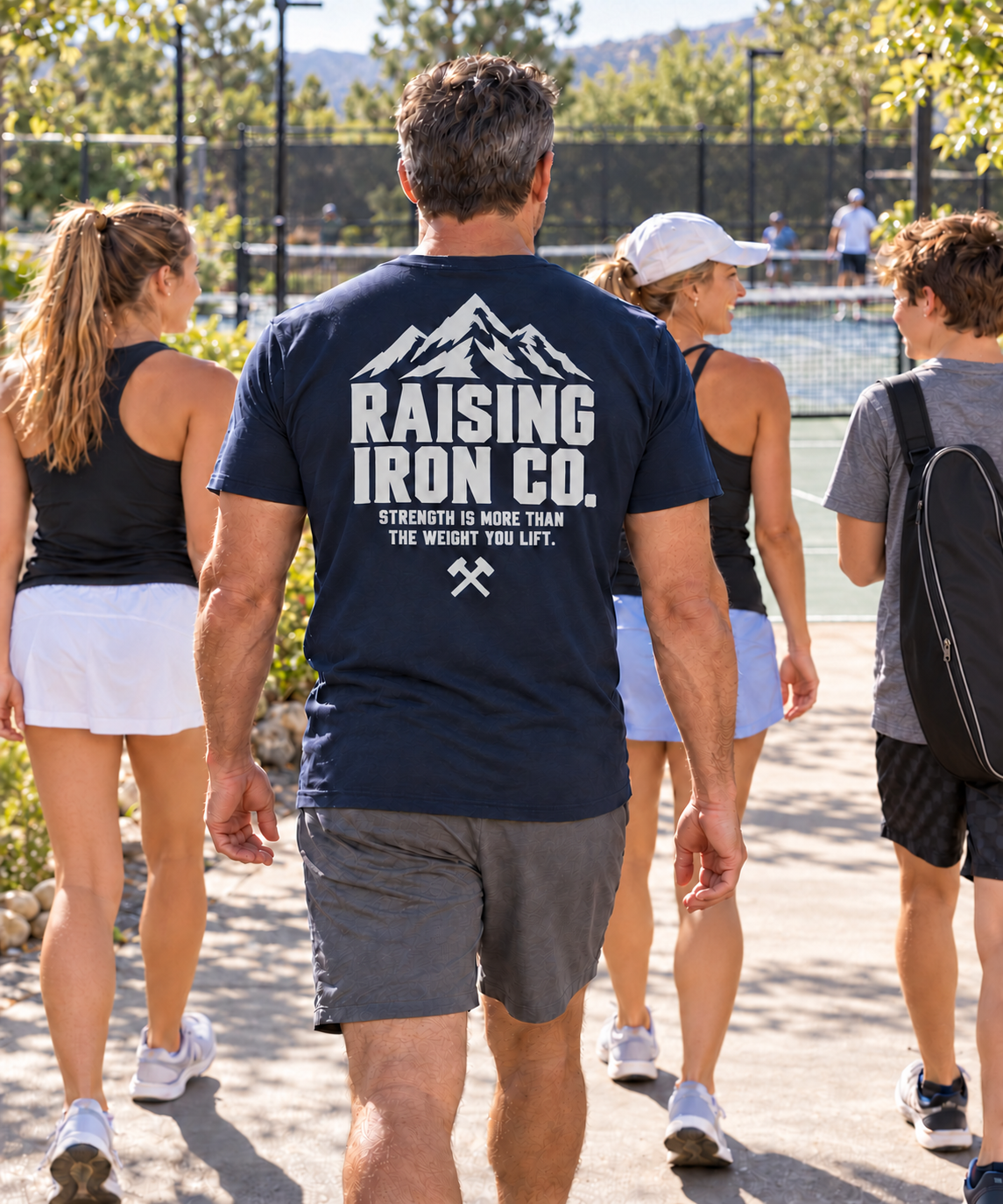 Raising Iron Co. Mountain Logo Tee — Strength Is More Than The Weight You Lift Cotton Fitness Tee
