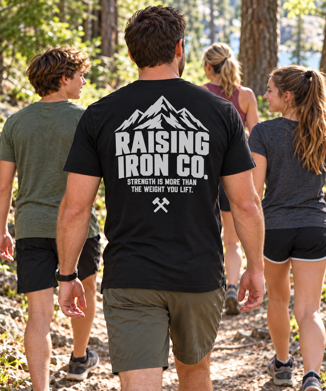 Raising Iron Co. Mountain Logo Tee — Strength Is More Than The Weight You Lift Cotton Fitness Tee