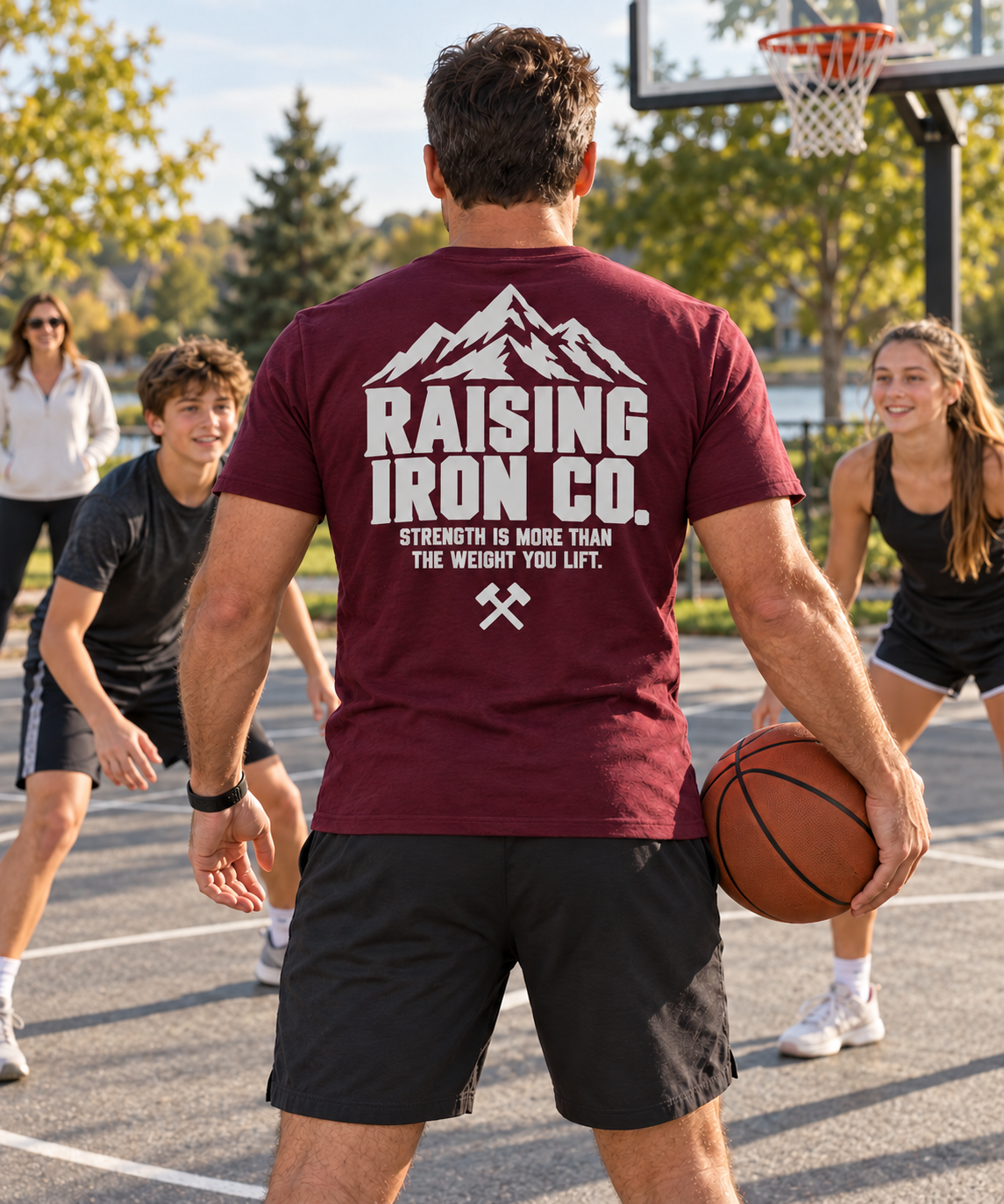 Raising Iron Co. Mountain Logo Tee — Strength Is More Than The Weight You Lift Cotton Fitness Tee