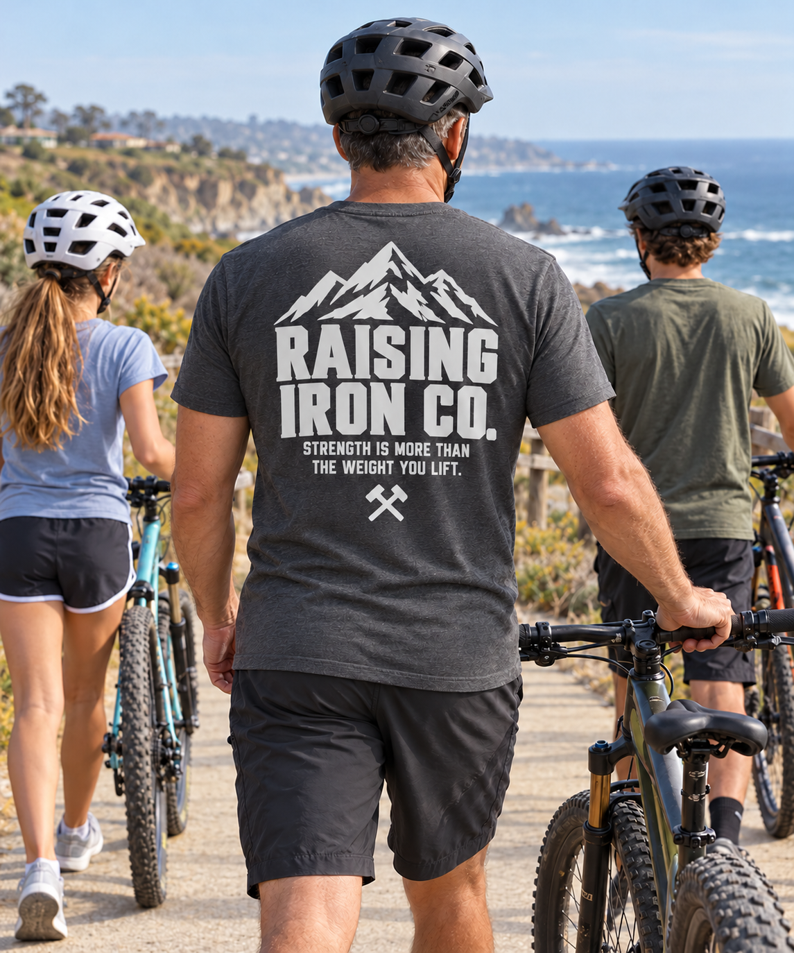 Raising Iron Co. Mountain Logo Tee — Strength Is More Than The Weight You Lift Cotton Fitness Tee