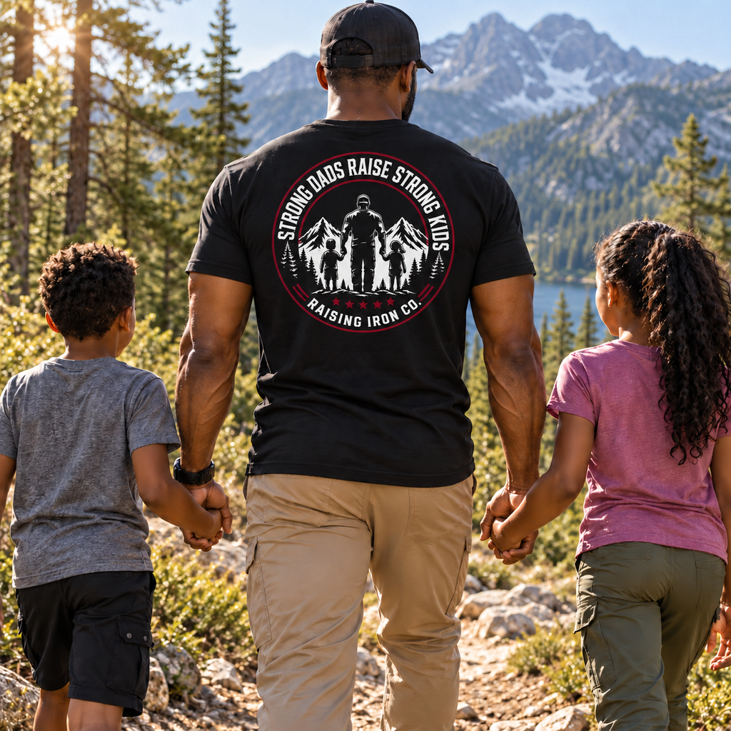Strong Dads Mountain Tee — "Strong Dads Raise Strong Kids" Cotton Fitness T‑Shirt