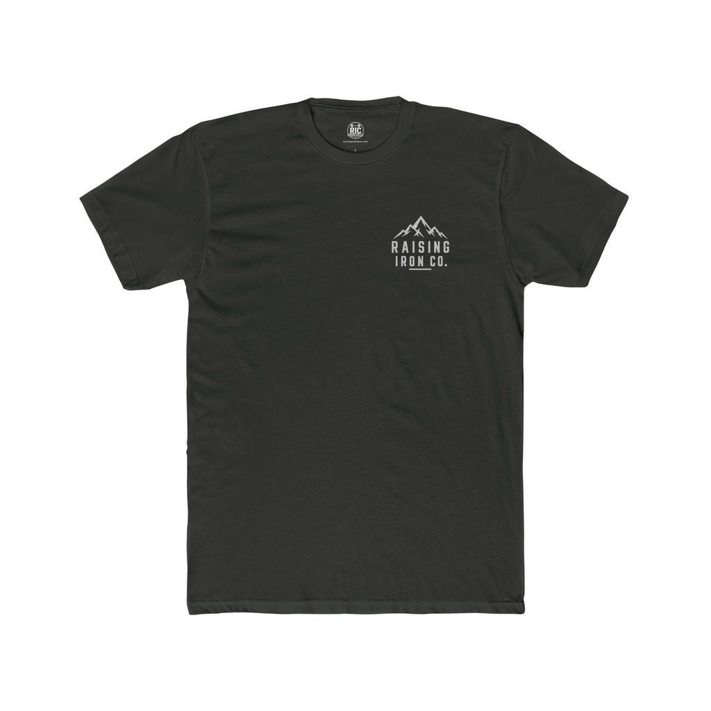 Raising Iron Co. Mountain Logo Tee — Strength Is More Than The Weight You Lift Cotton Fitness Tee